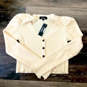 LULUS | Cropped Frilly Yellow Cardigan Puffed Shoulders